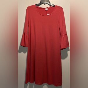 Gap- NWT Knit T-Shirt Dress Ruffled Flutter Bell Sleeves Red Peach- Size M